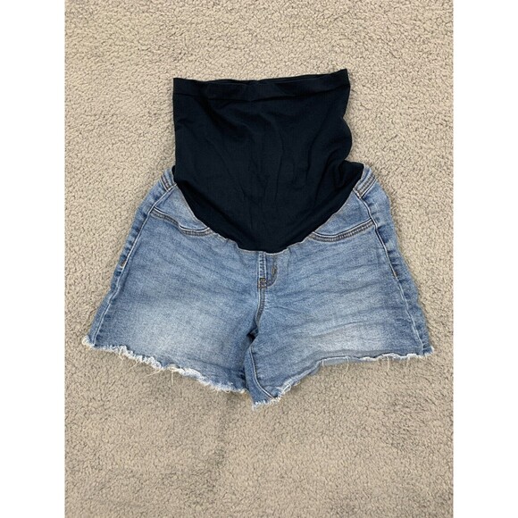 1822 DENIM Size 4/22 Cut-off Cropped Shorts Elastic Maternity Waist Pull-on - Picture 1 of 12